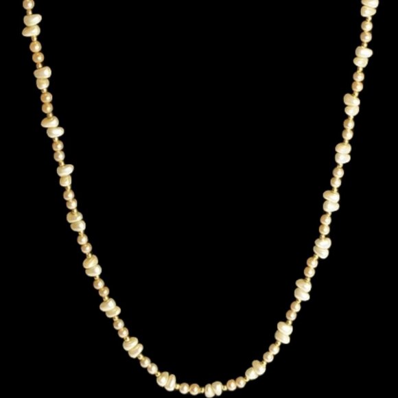 Vintage Marvella Baroque Simulated Pearl & Gold Bead Necklace – 26” - Picture 1 of 5